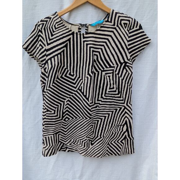 Tori Richard Honolulu Women's Abstract Print Blouse Sz 10 Keyhole Coastal Beach - Picture 1 of 7